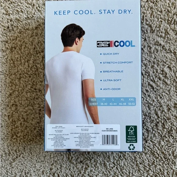 32 Degrees COOL Men's 3PK Short Sleeve Crew Neck T-Shirts White Large - Picture 6 of 6